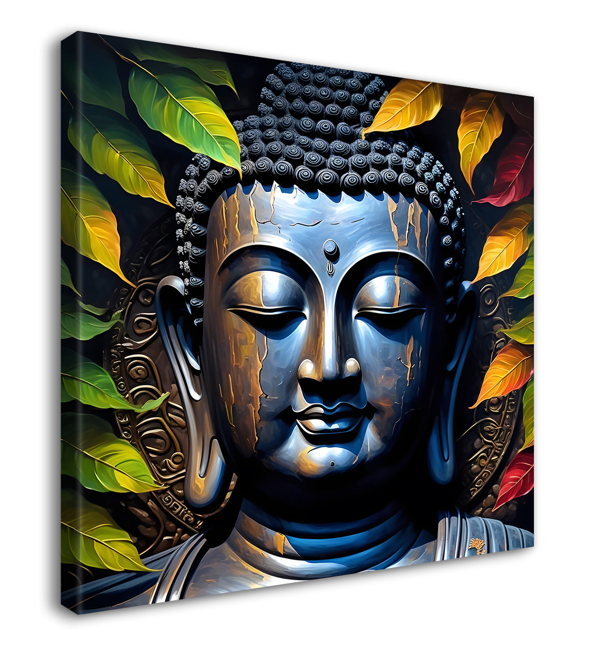 Golden Buddha Painting with leaf 24x24 inch Buddha-S-28