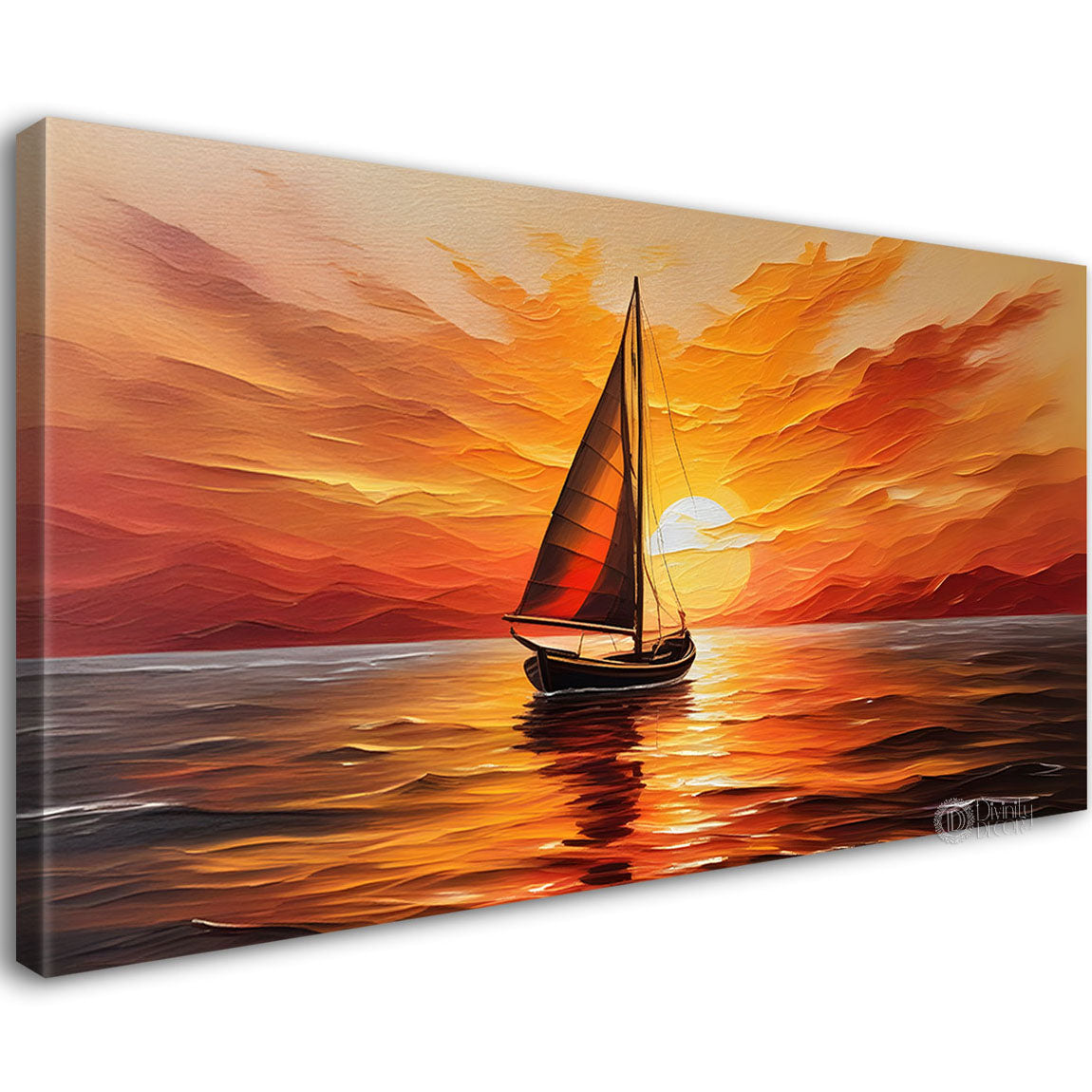 Boat in sea with sunset background textured modern art canvas painting - Design - River-28