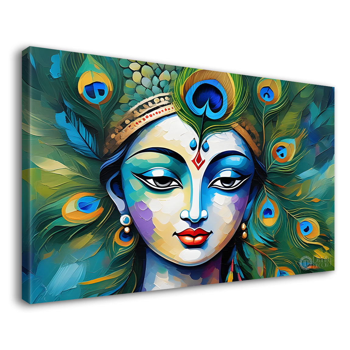 Blue face Krishna with peacock feathers painting Canvas Painting - Design - Krishna-28