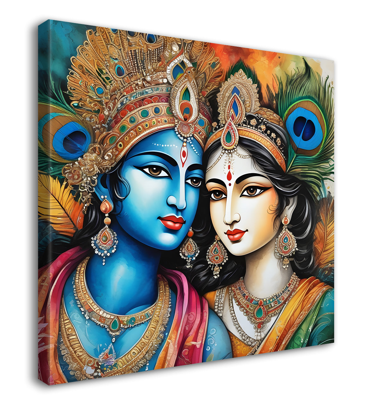 Blue face of krishna with radha in oil painting Canvas Painting 24X24- Design - Krishna-S-28