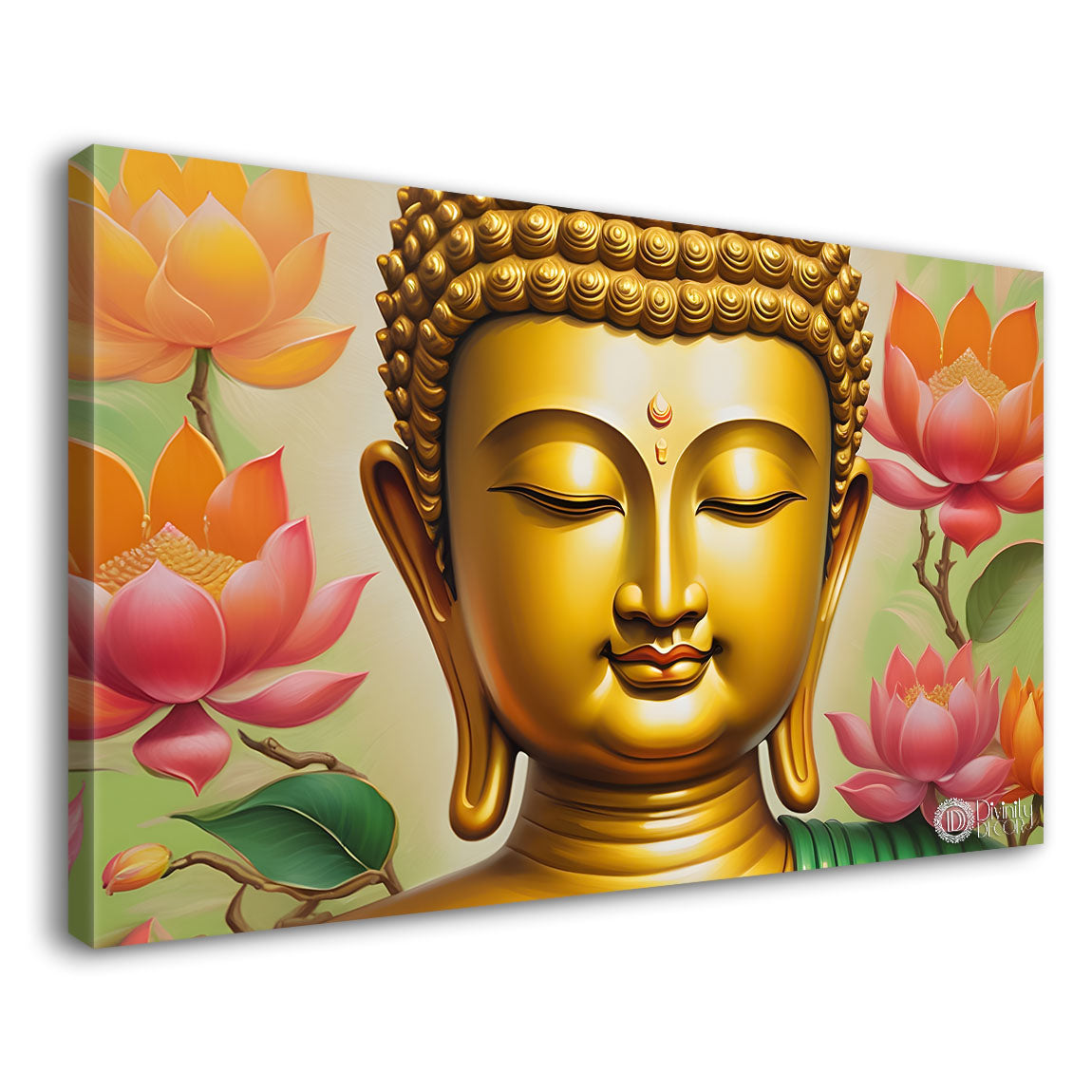 Golden buddha with lotus textured painting Canvas Wall Painting - Buddha-28