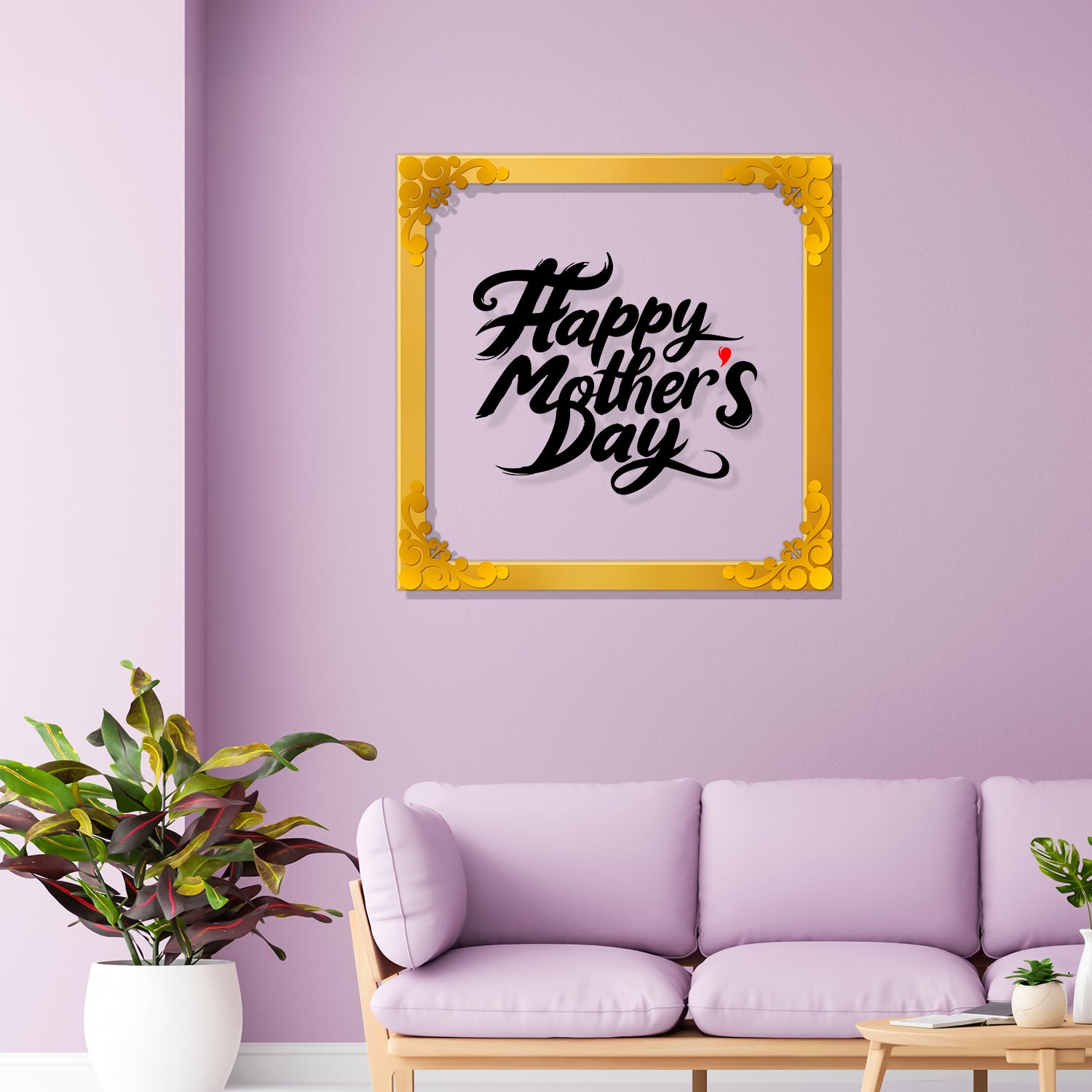 Happy mother's day Golden Plaque for Gifting, Wall Décor Clear UV print with Golden Border-290