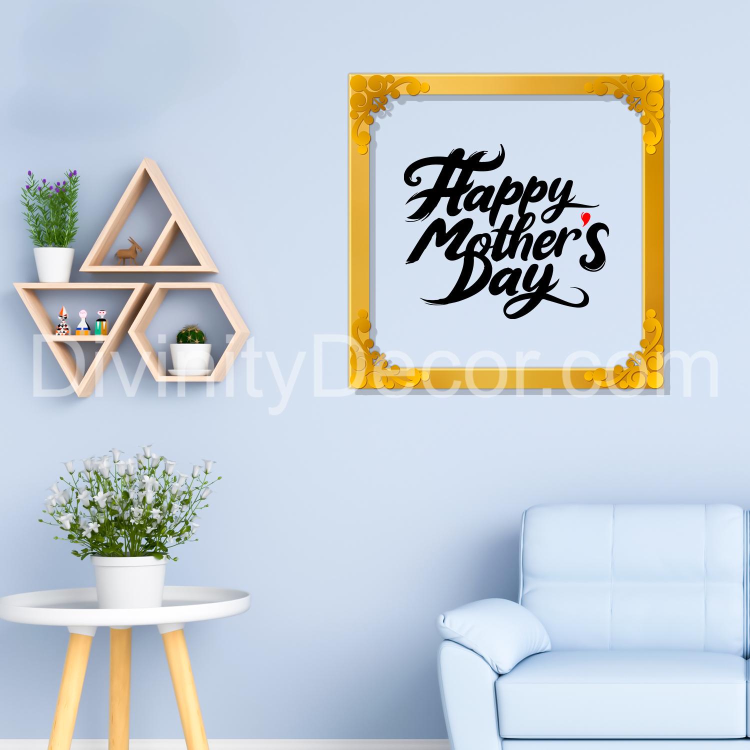 Happy mother's day Golden Plaque for Gifting, Wall Décor Clear UV print with Golden Border-290
