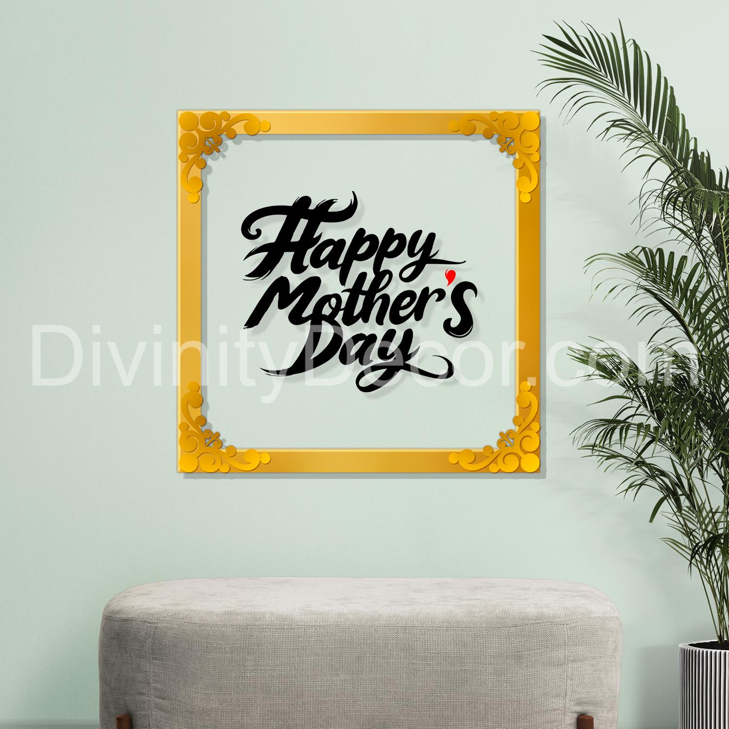 Happy mother's day Golden Plaque for Gifting, Wall Décor Clear UV print with Golden Border-290