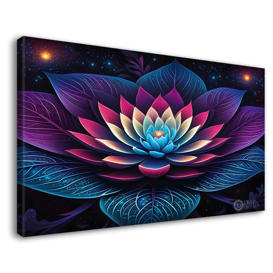 Blue flower in purple and dark background canvas painting- Flower-290