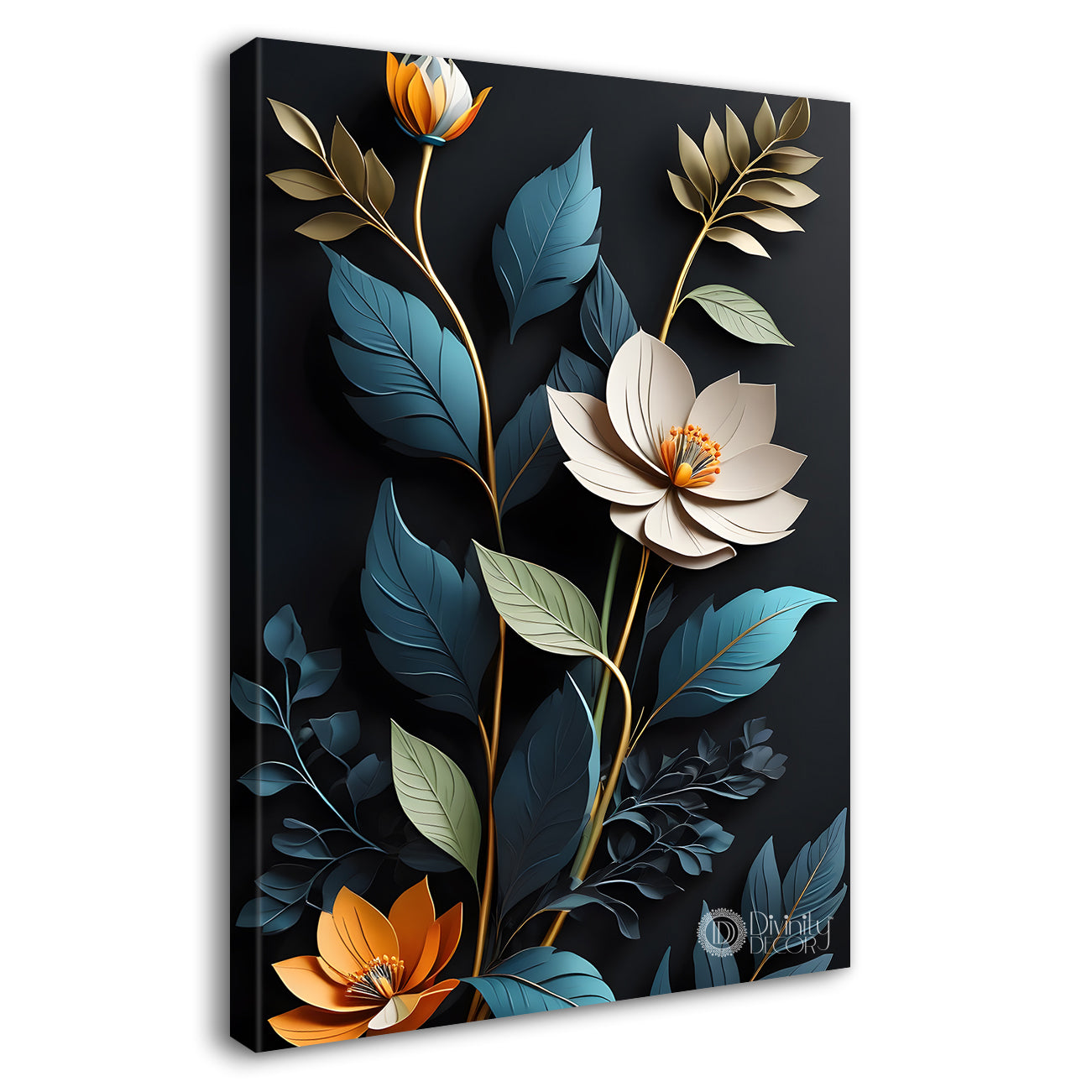 White flower in dark textured background painting- Flower-V-290