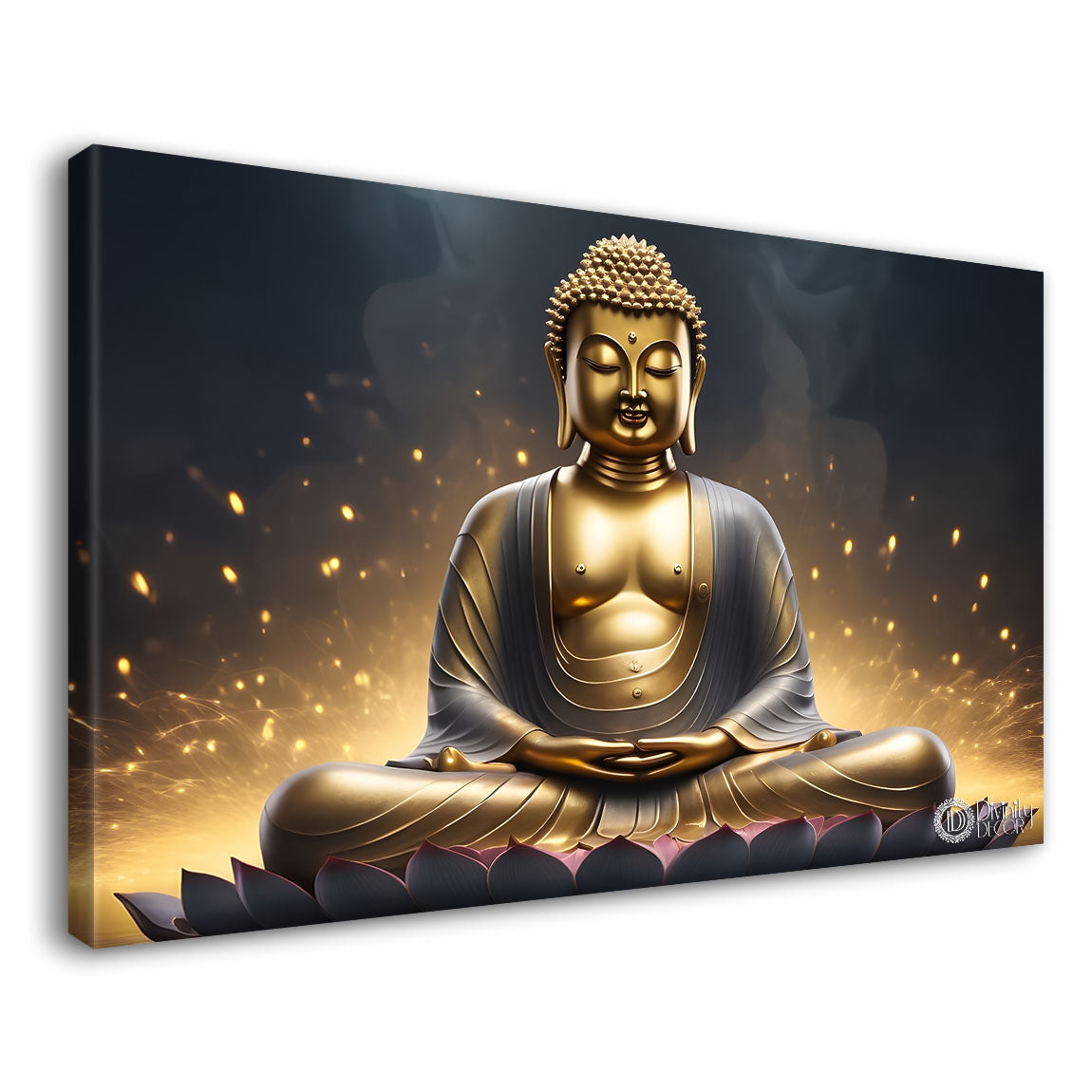 Buddha with dark and yellow textured background painting Canvas Wall Painting - Buddha-291