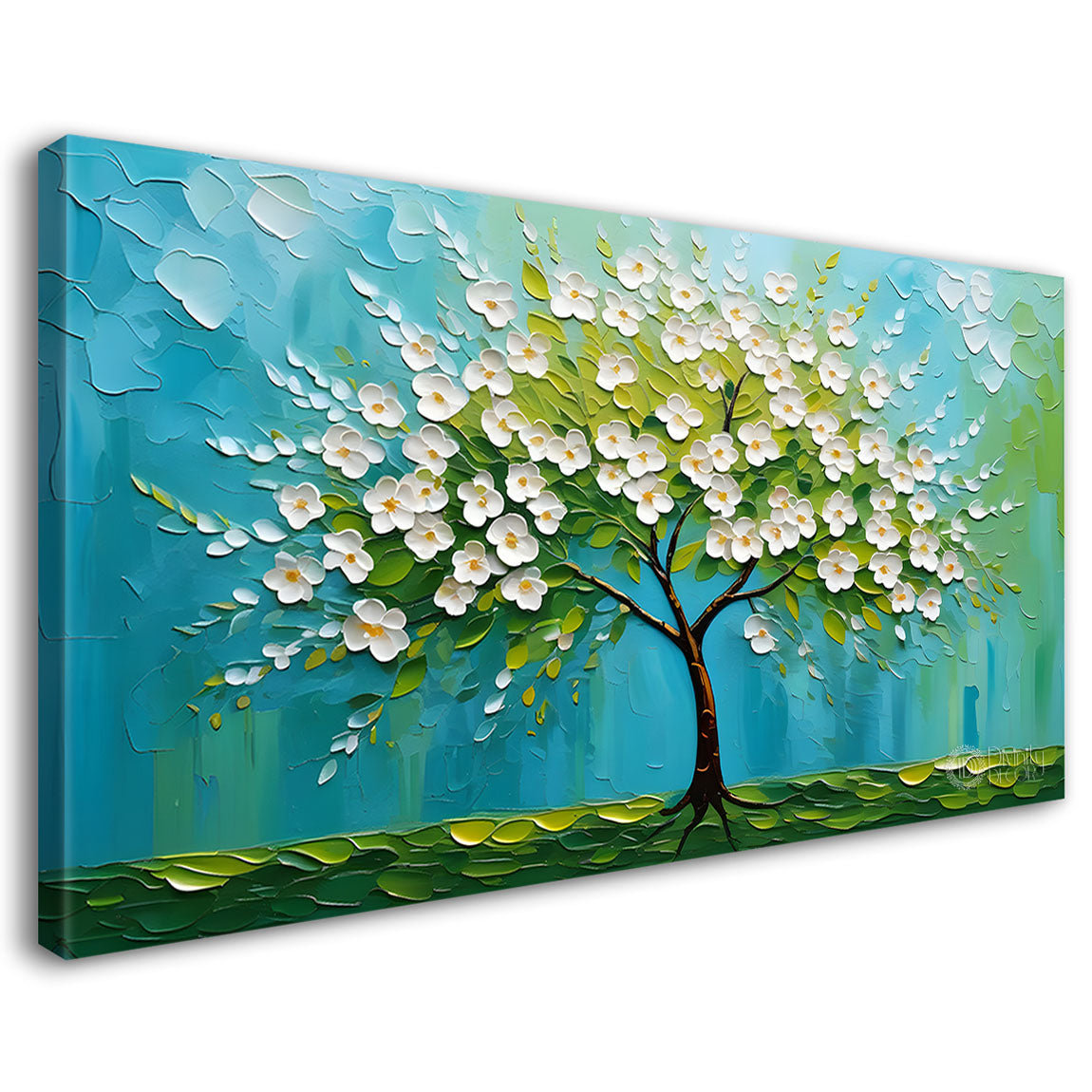 white flower tree in textured background oil painting- Design - Tree-291