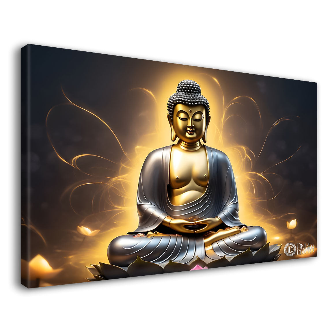 Buddha with dark and yellow textured background painting Canvas Wall Painting - Buddha-292