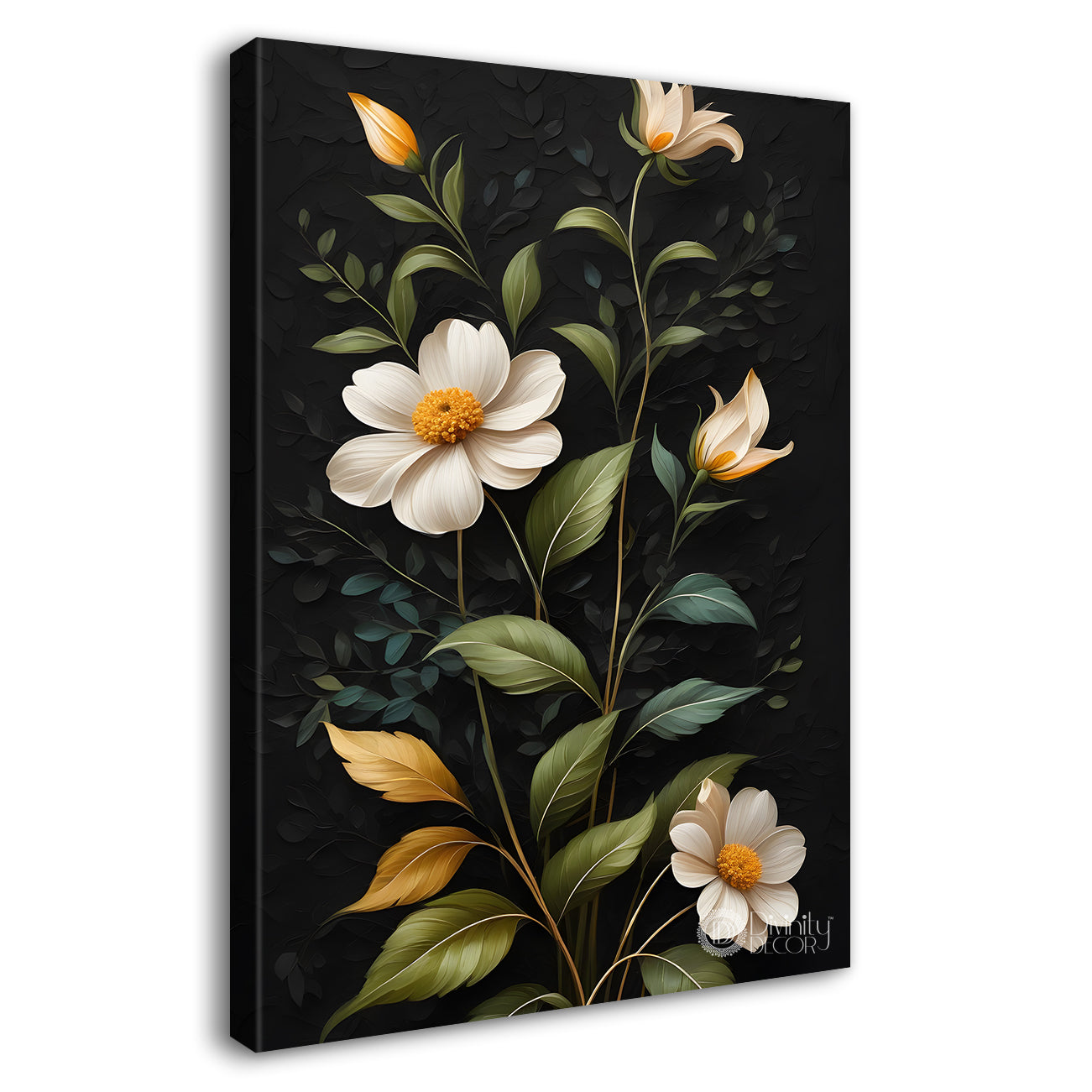 White flowers in dark textured painting- Flower-V-292