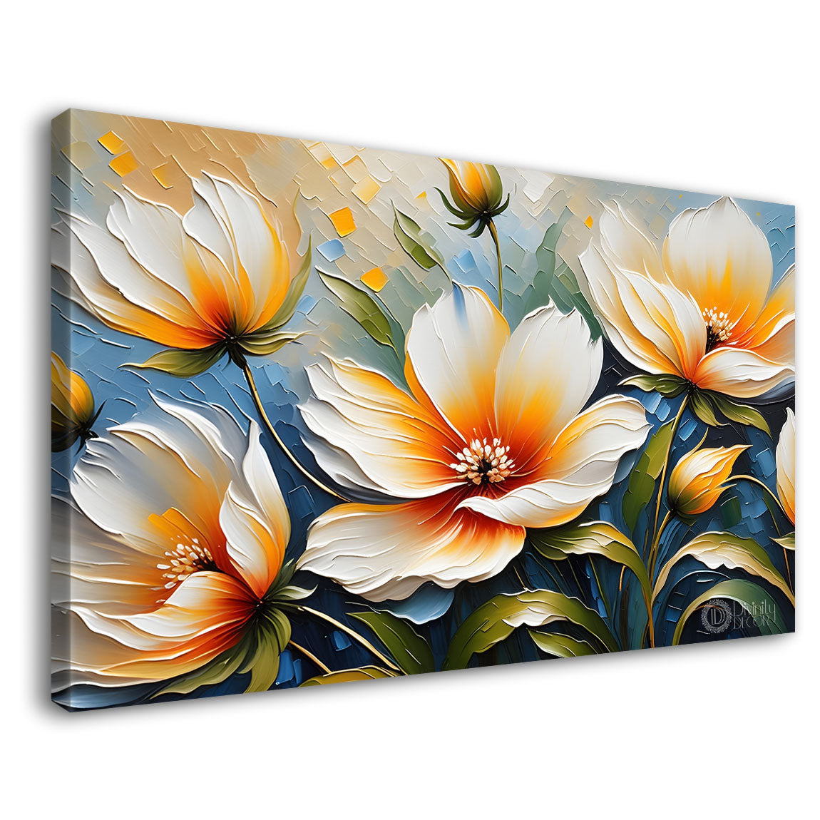 White flowers in light background canvas painting- Flower-292