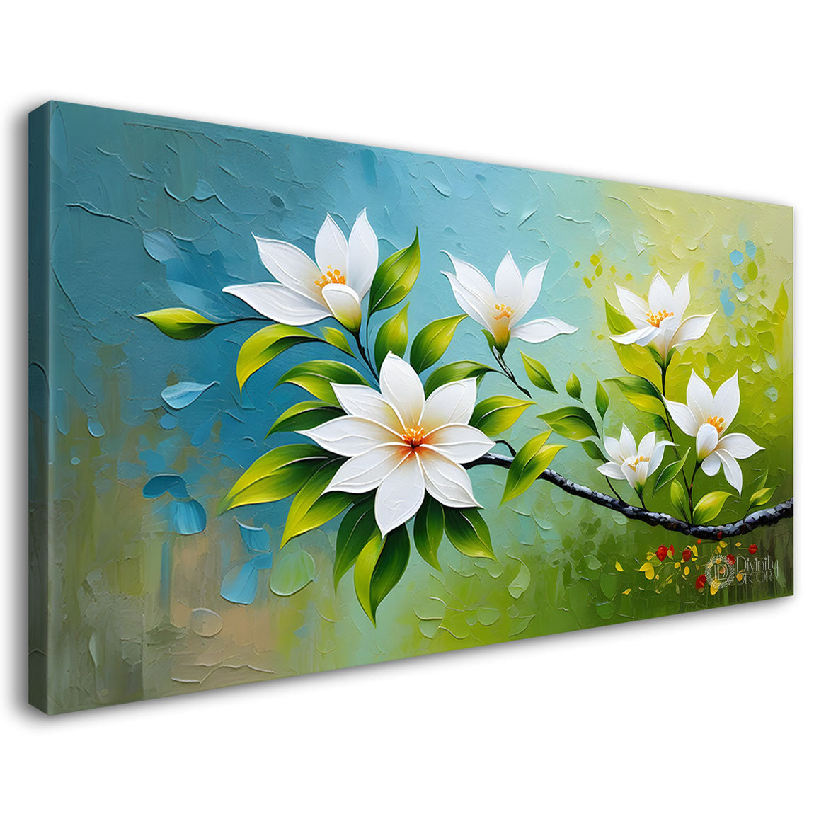 white flower tree in textured background oil painting- Design - Tree-292