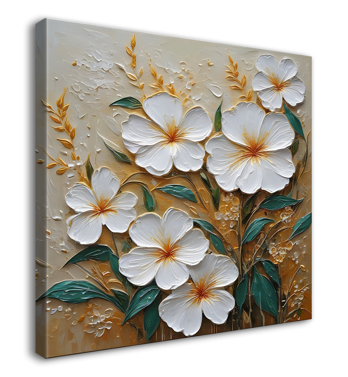 White flowers in light brown background painting - Flower-S-292