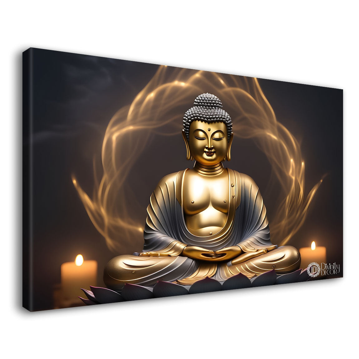 Buddha with dark and yellow textured background painting Canvas Wall Painting - Buddha-293