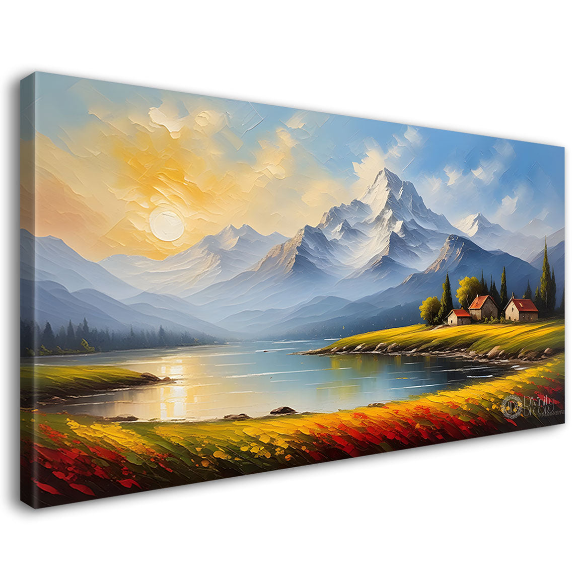 Mountains with lake and greenery Canvas Painting - Nature Art -293