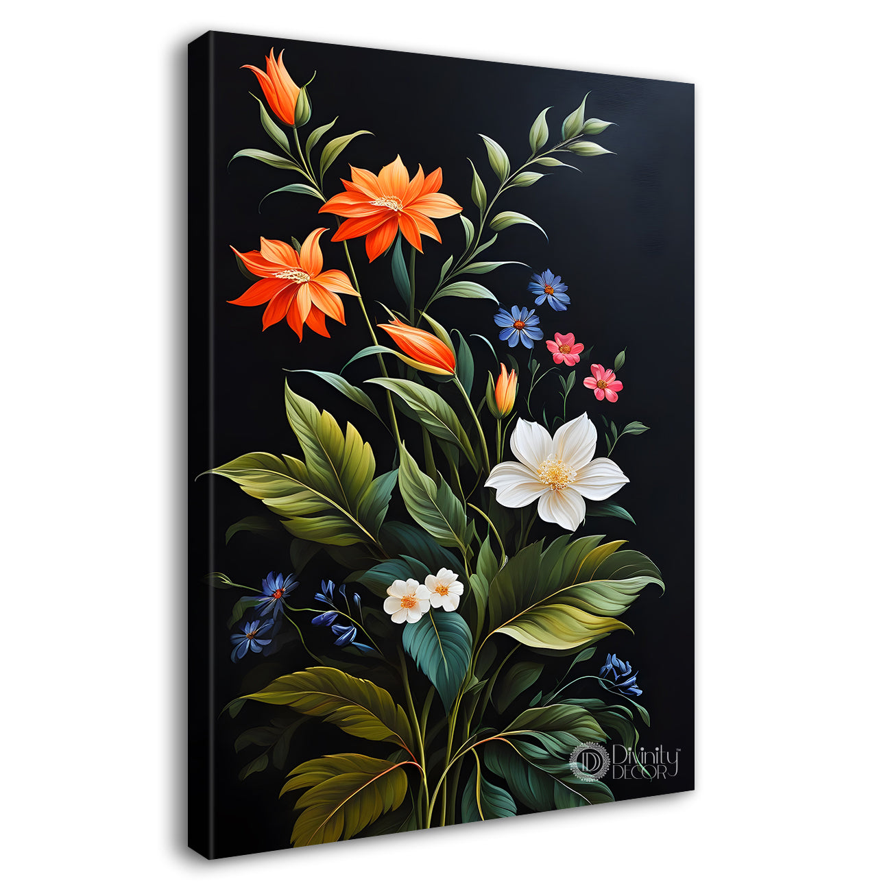 Colourful flowers in dark textured painting- Flower-V-293