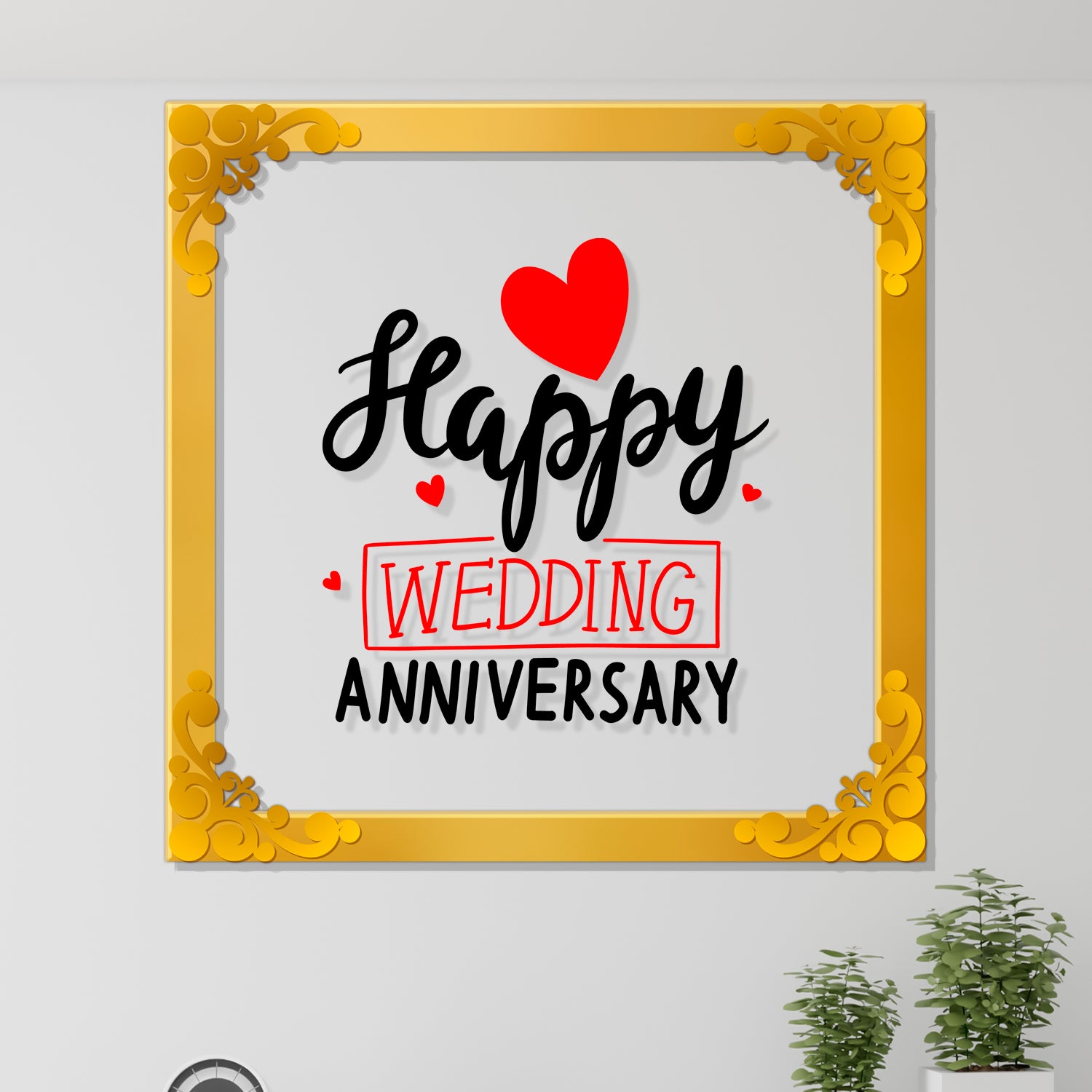 Happy wedding anniversary Golden Plaque for Gifting, Wall Décor Clear UV print with Golden Border-294