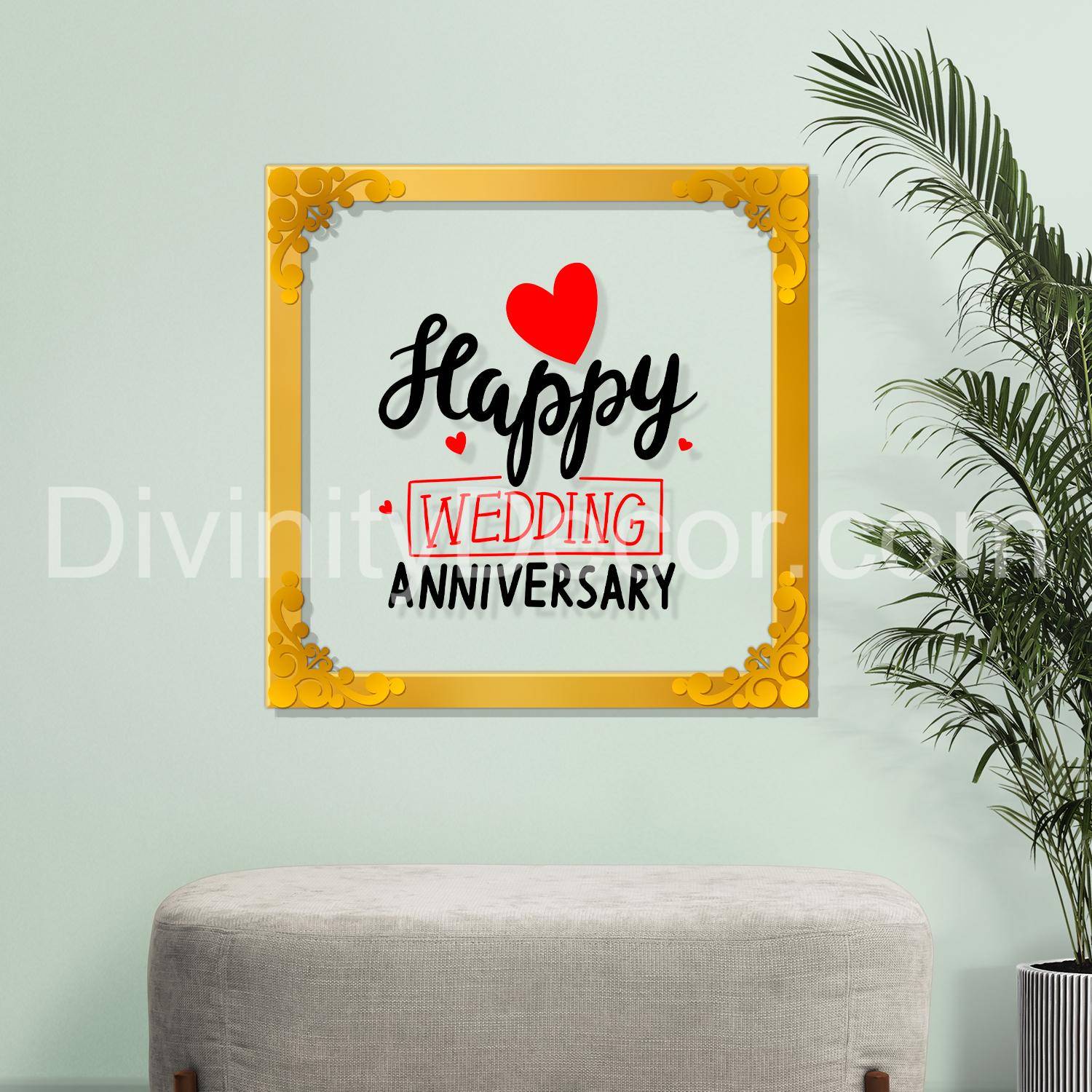 Happy wedding anniversary Golden Plaque for Gifting, Wall Décor Clear UV print with Golden Border-294