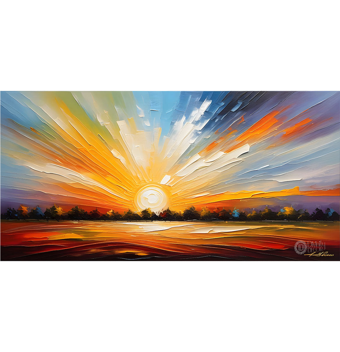 Sunset view in textured painting Canvas Painting - Nature Art -294
