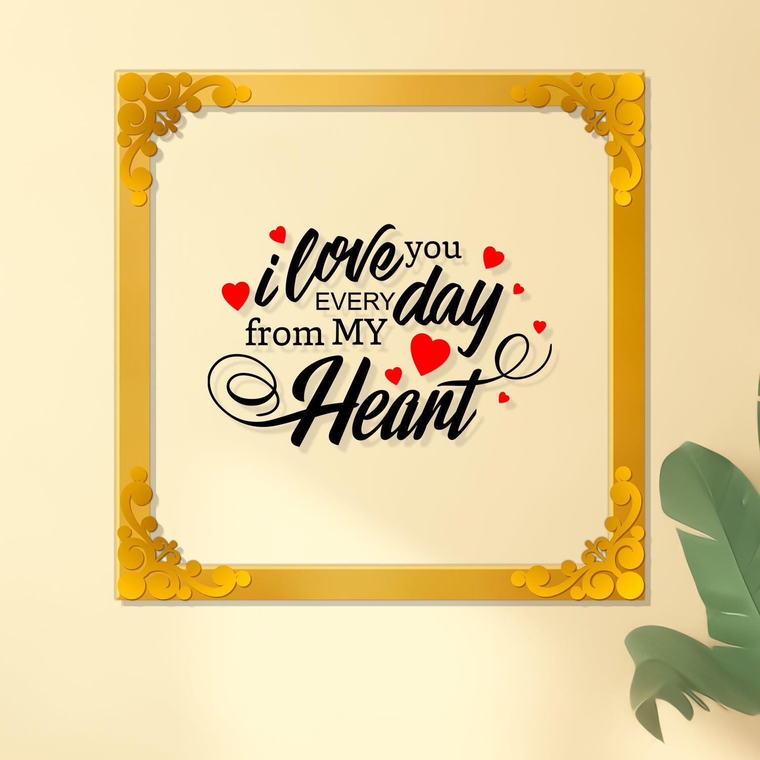 I love you Golden Plaque for Gifting, Wall Décor Clear UV print with Golden Border-295