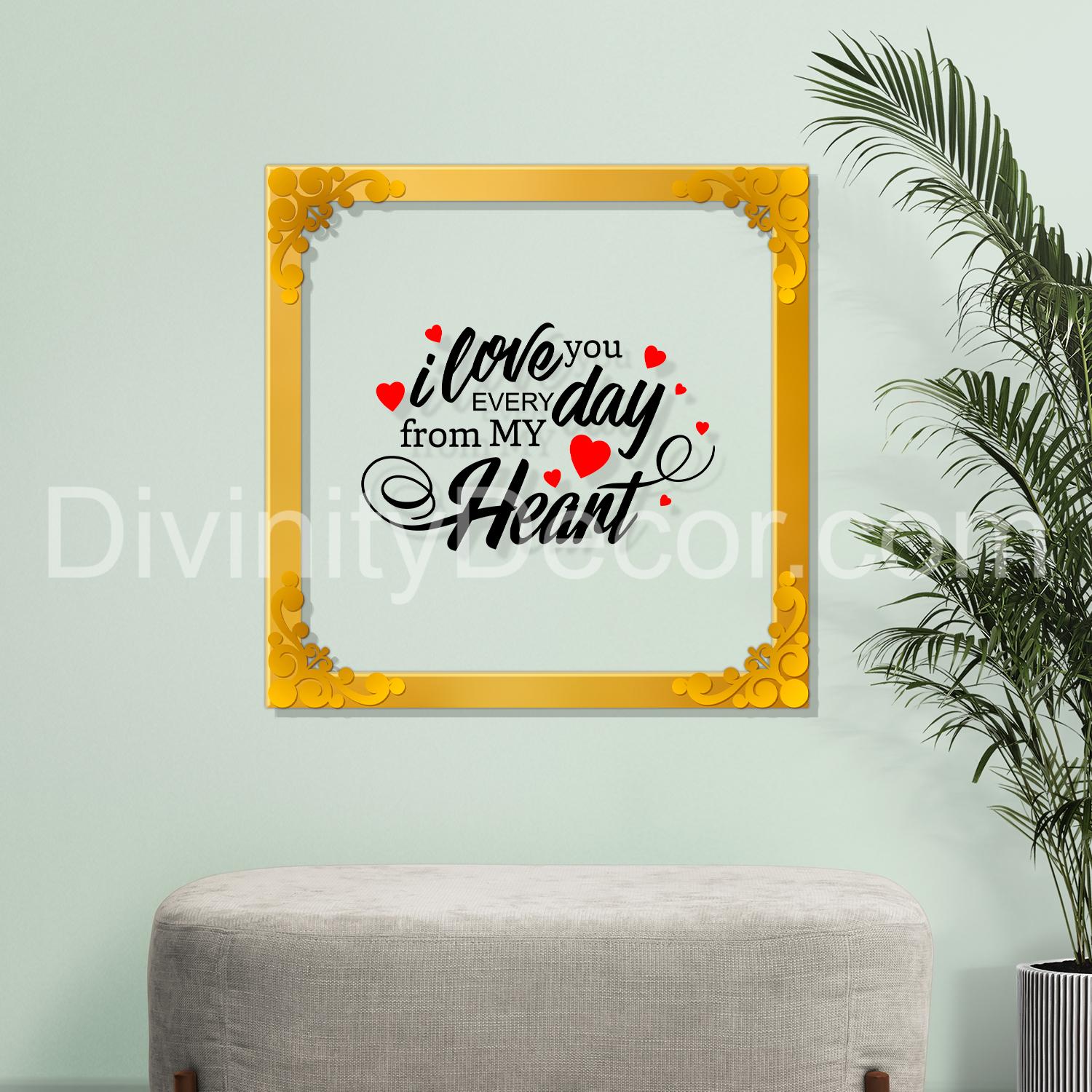 I love you Golden Plaque for Gifting, Wall Décor Clear UV print with Golden Border-295