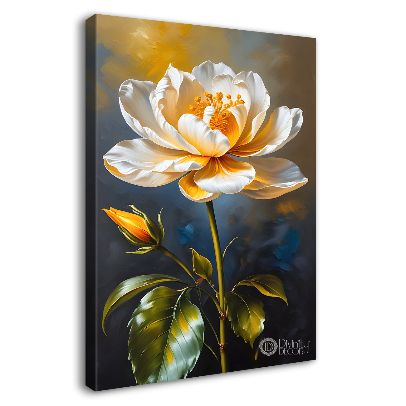 White flowers in grey textured background painting- Flower-V-295