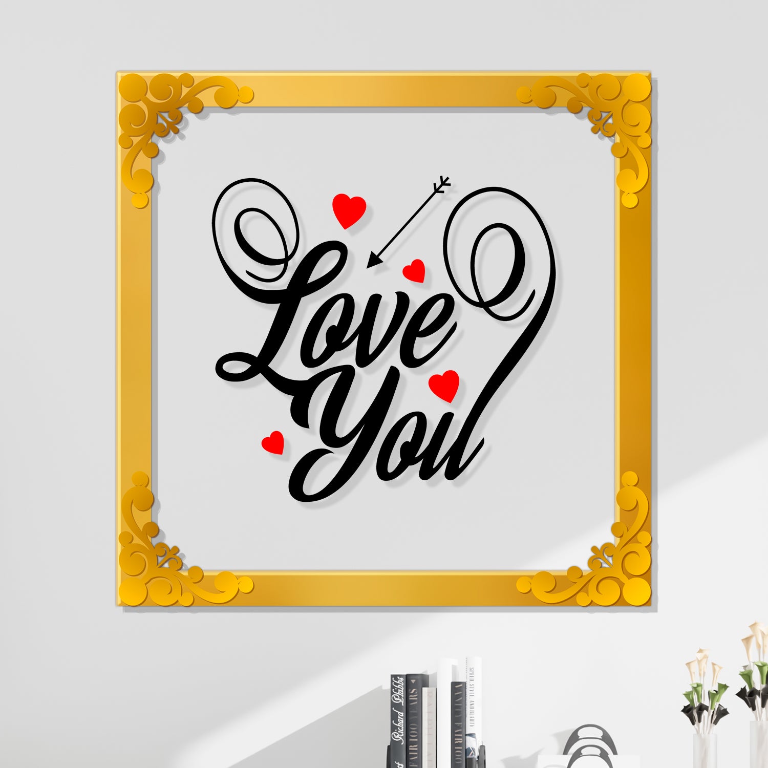 Love you Golden Plaque for Gifting, Wall Décor Clear UV print with Golden Border-296
