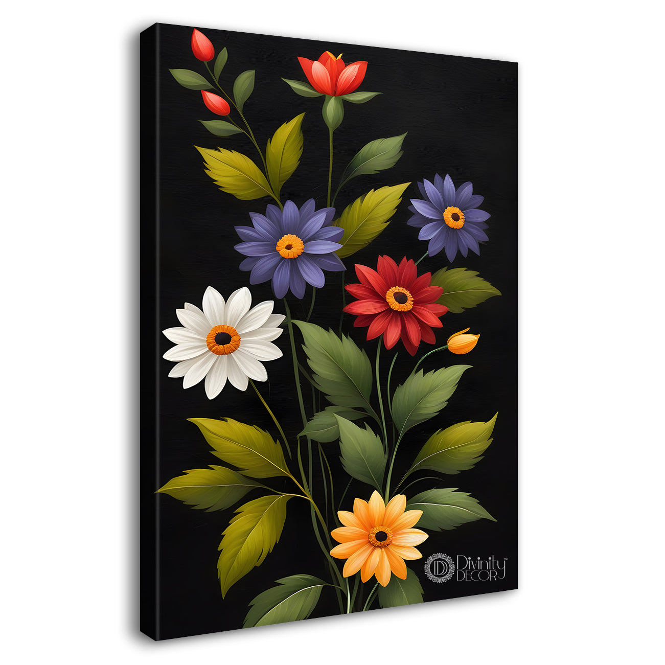 Colourful flowers in dark textured painting- Flower-V-296