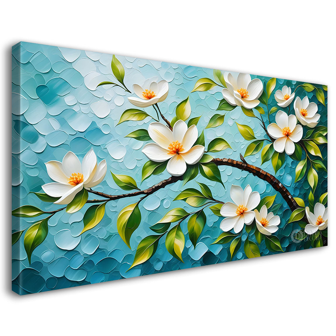 White flower tree in textured background oil painting- Design - Tree-296
