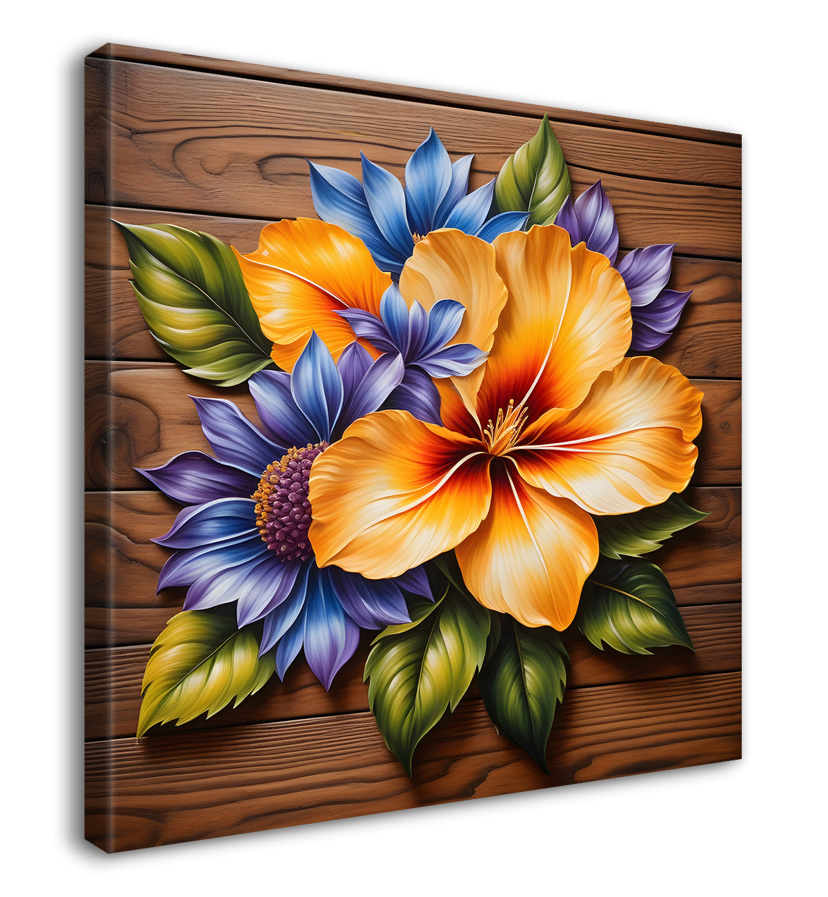 Yellow flower in brown background painting - Flower-S-296