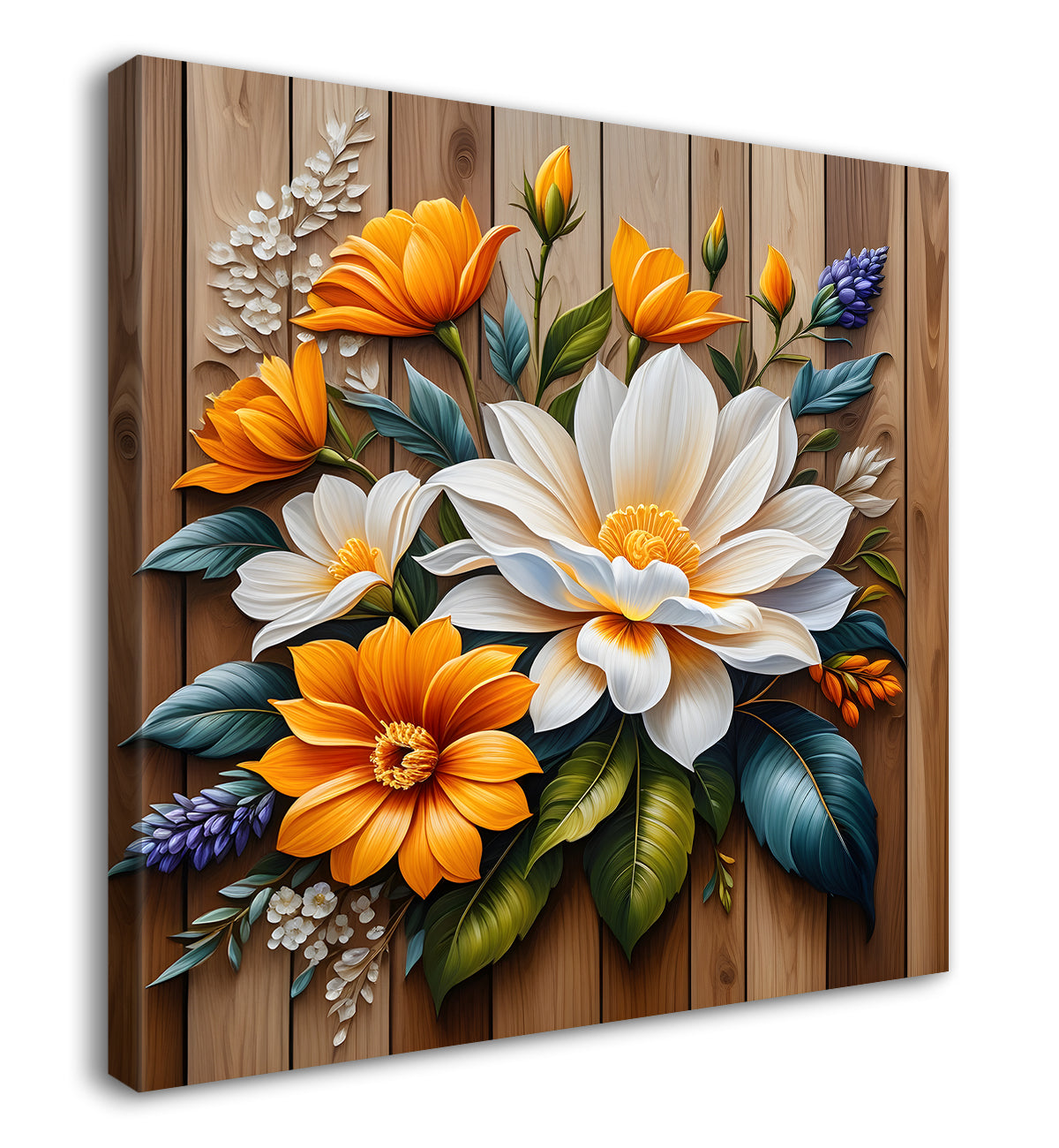 Colourful flower in brown background painting - Flower-S-298