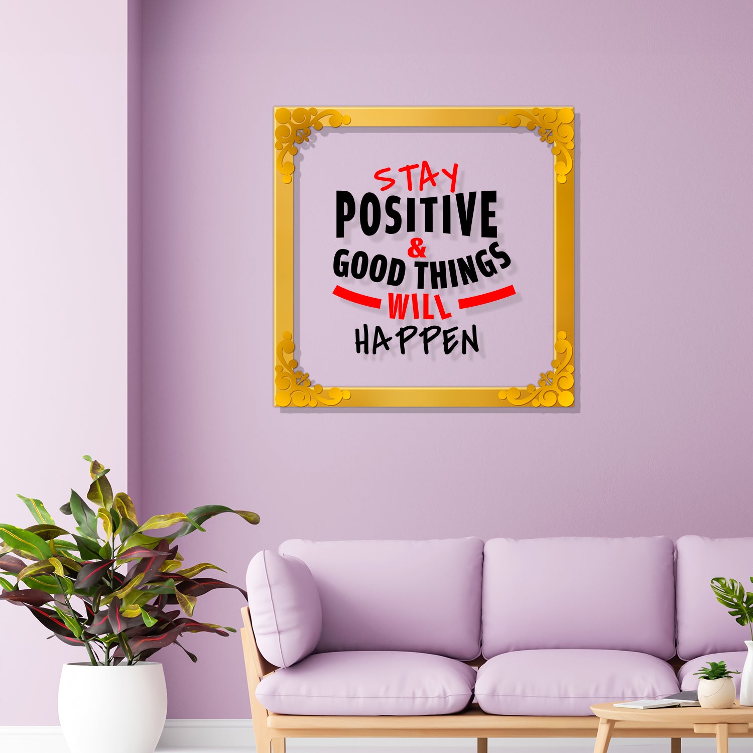 Positive quote Golden Plaque for Gifting, Wall Décor Clear UV print with Golden Border-299