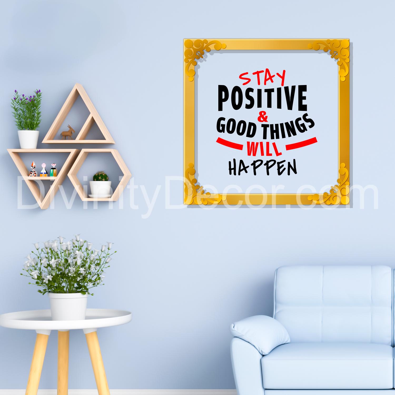 Positive quote Golden Plaque for Gifting, Wall Décor Clear UV print with Golden Border-299