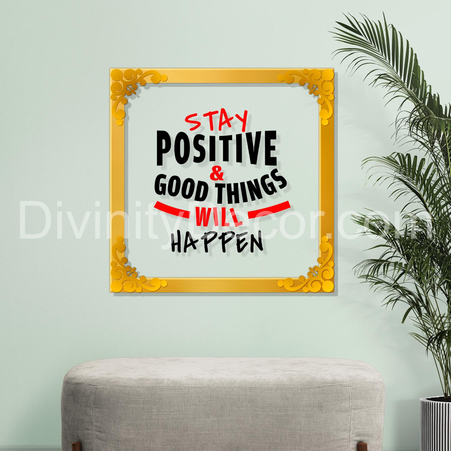Positive quote Golden Plaque for Gifting, Wall Décor Clear UV print with Golden Border-299