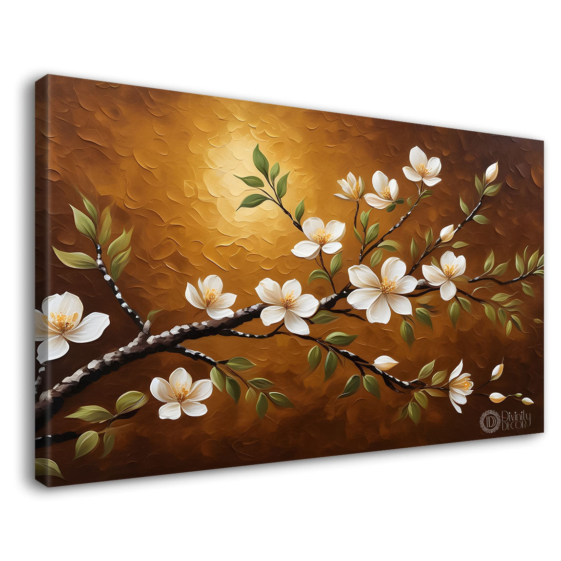 White flowers in brown background canvas painting- Flower-299