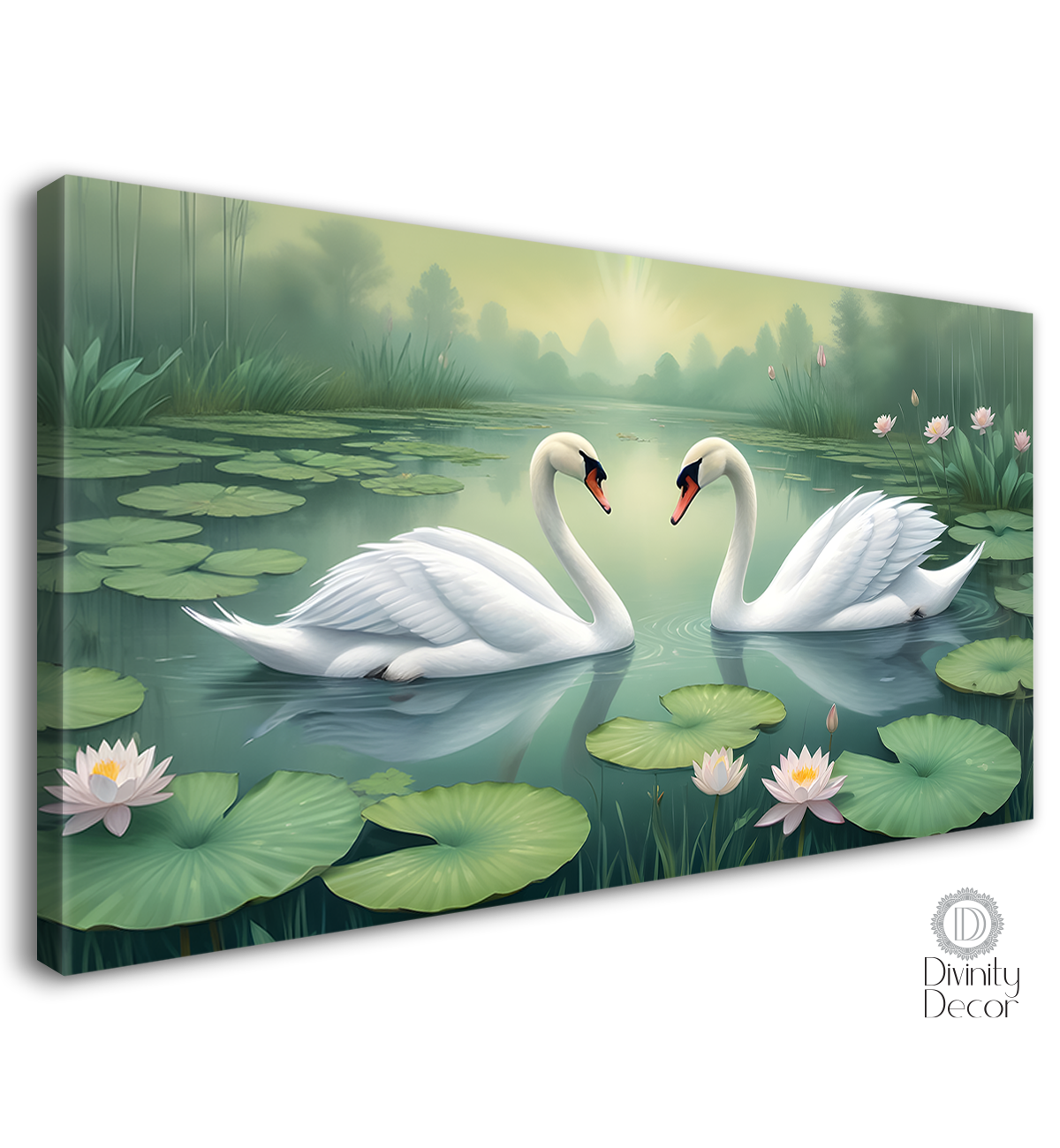 Two Swans floating with lotus textured art. - Design - Animal -29