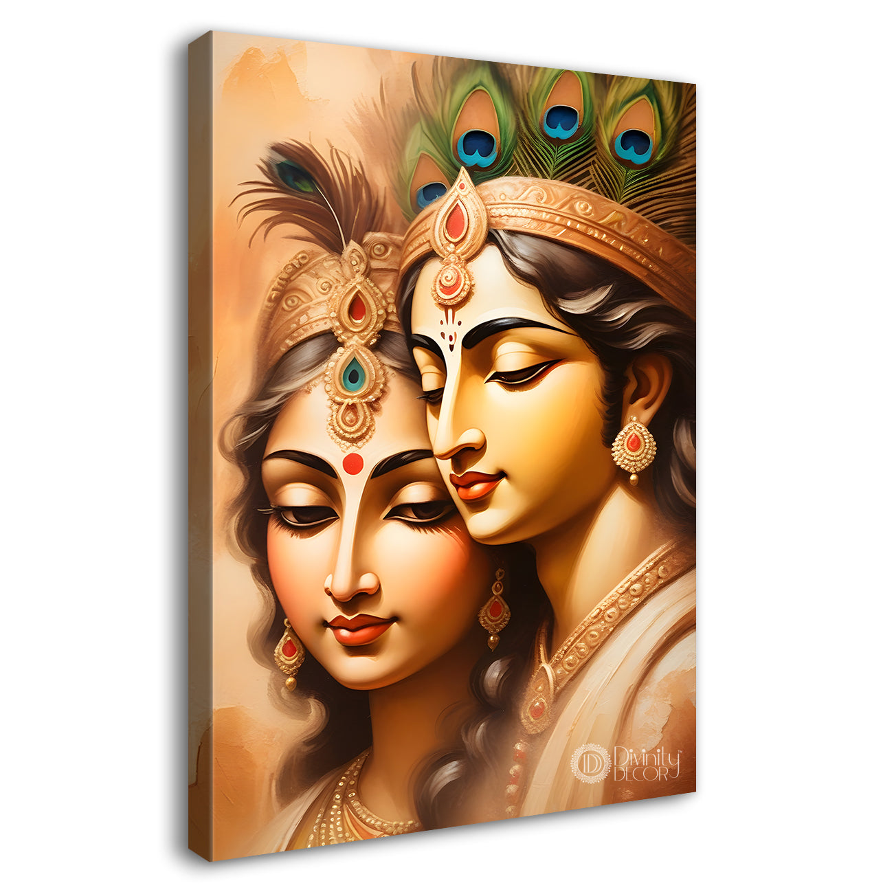 Krishna with radha in light brown background textured art Canvas Painting - Design - Krishna-V-29