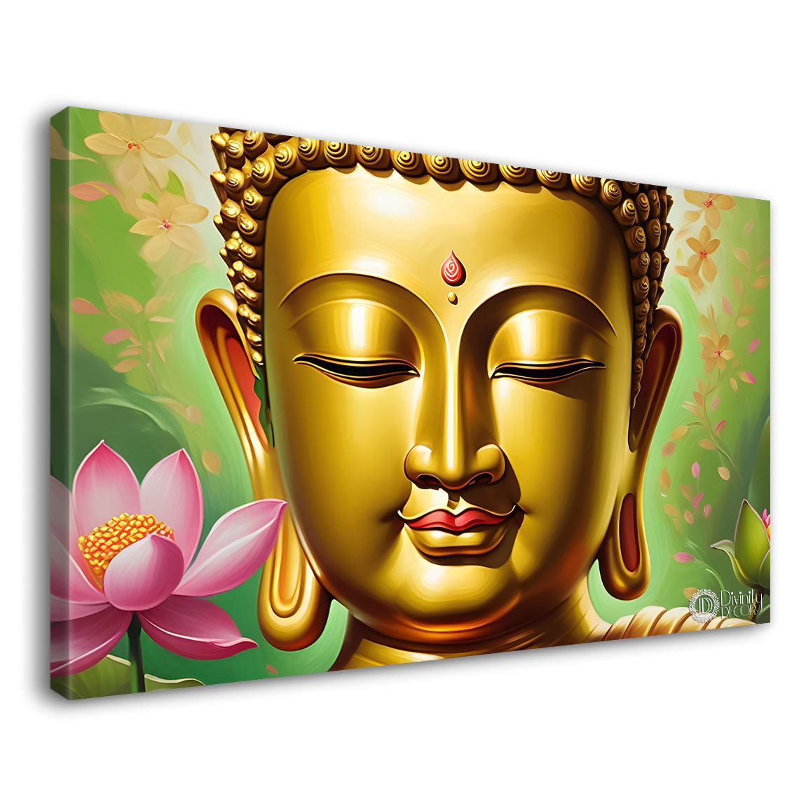 Golden buddha with lotus textured painting Canvas Wall Painting - Buddha-29