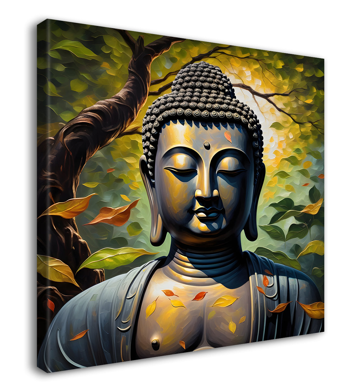 Golden Buddha Painting with leaf 24x24 inch Buddha-S-29