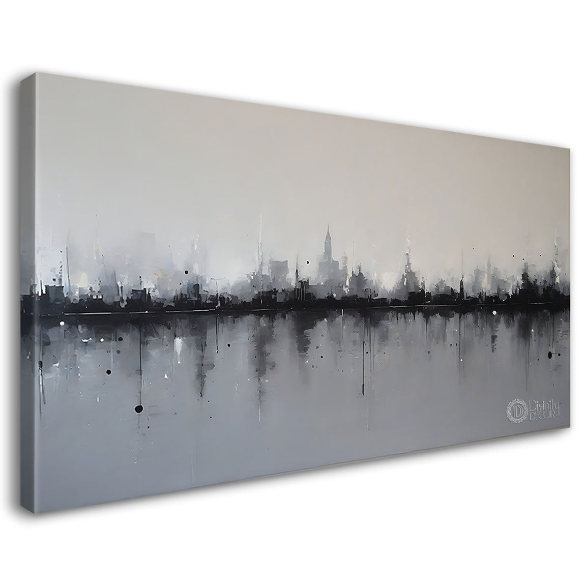 City in grey textured water color painting Canvas Painting - Nature Art - 2