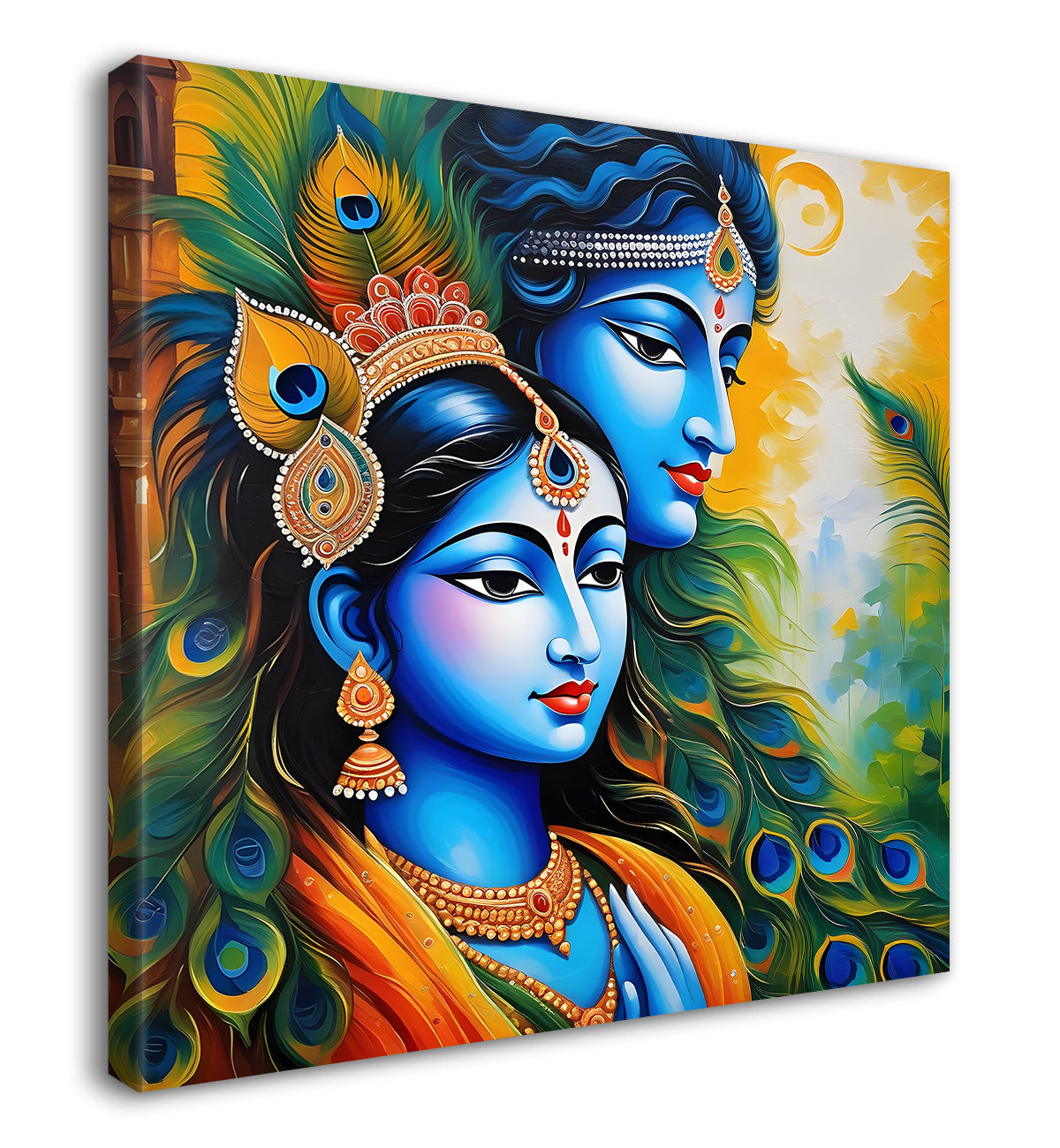 Blue face of krishna with radha in oil painting Canvas Painting 24X24- Design - Krishna-S-2