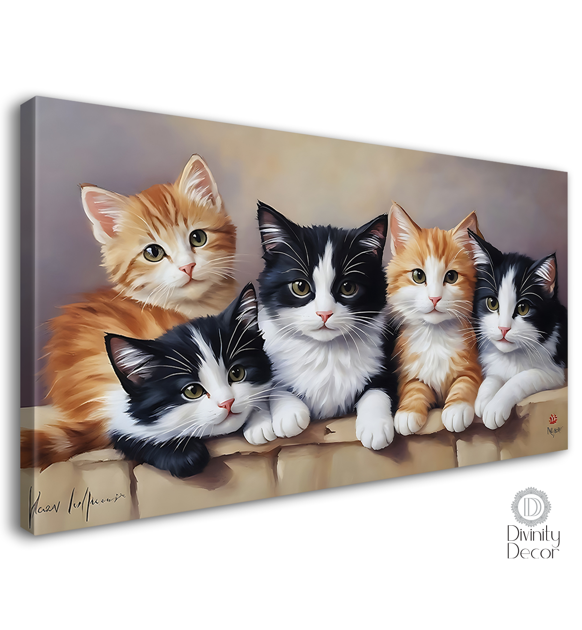 Five cute kittens with grey background textured art. - Design - Animal - 2