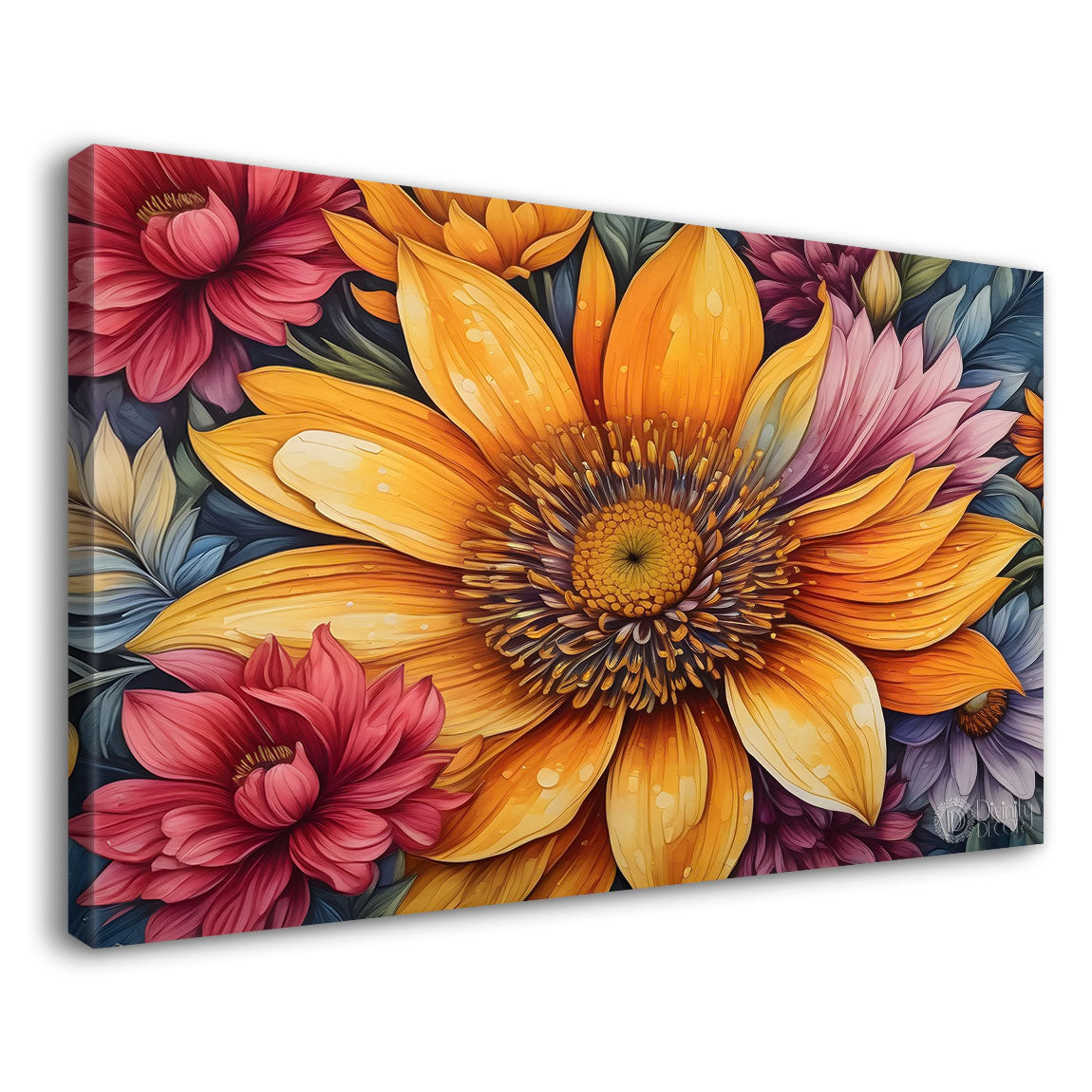 Yellow and Red flowers textured painting - Design - Flower-2