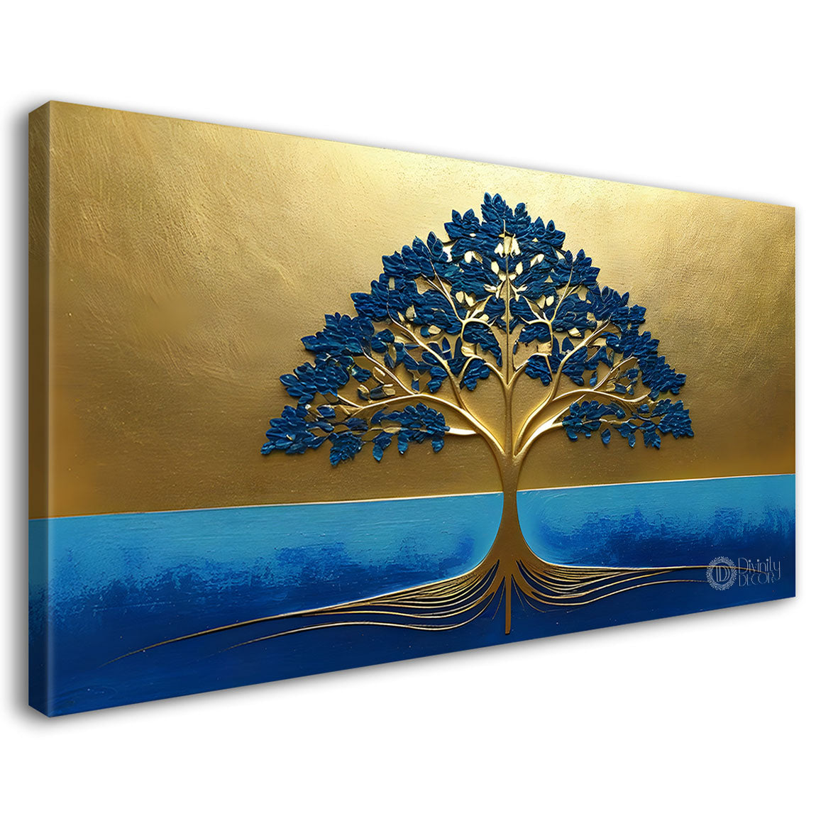 Tree in golden and blue textured modern art Canvas Painting - Design - Tree-2