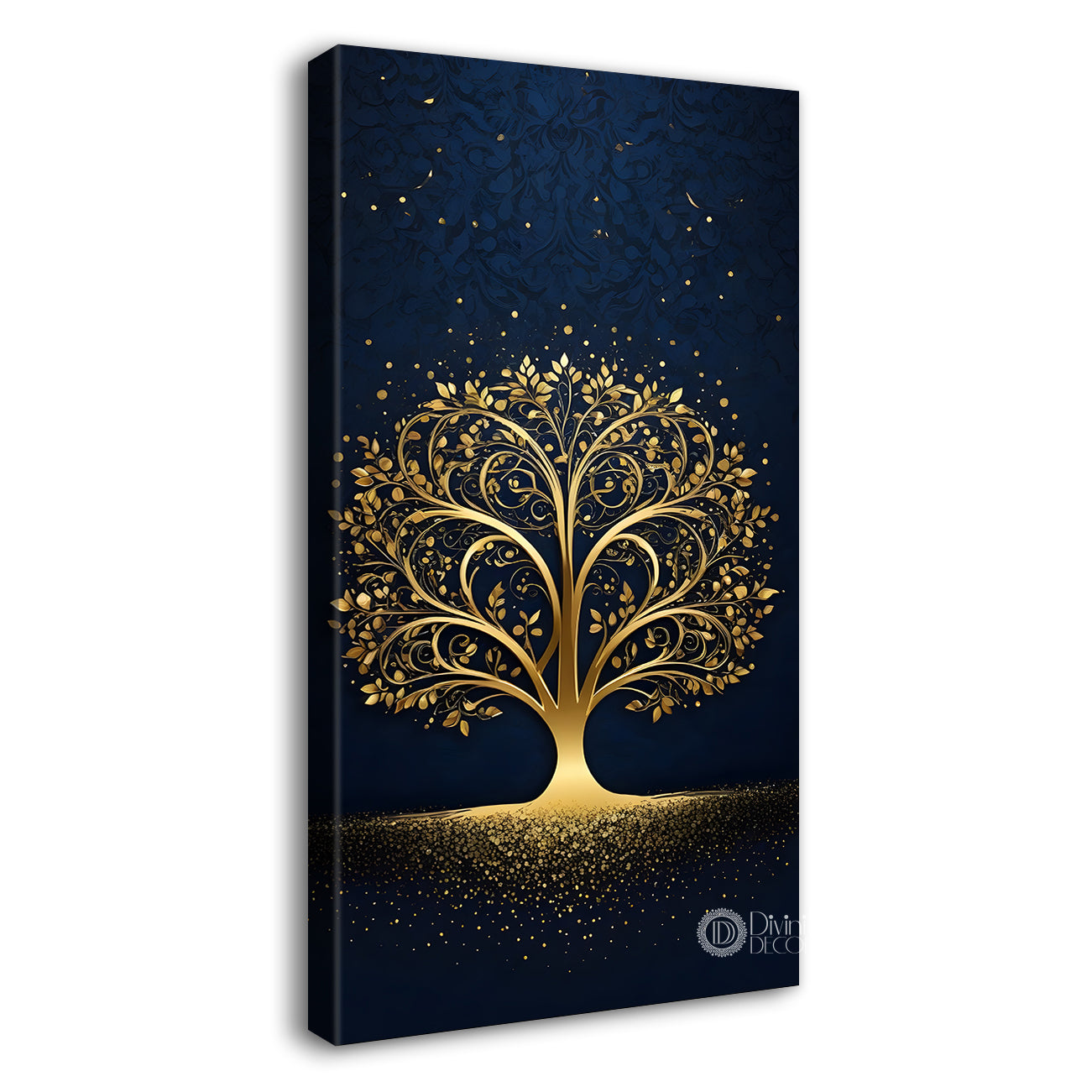 Golden tree in dark blue texutred background modern art Canvas painting - Tree-V-2