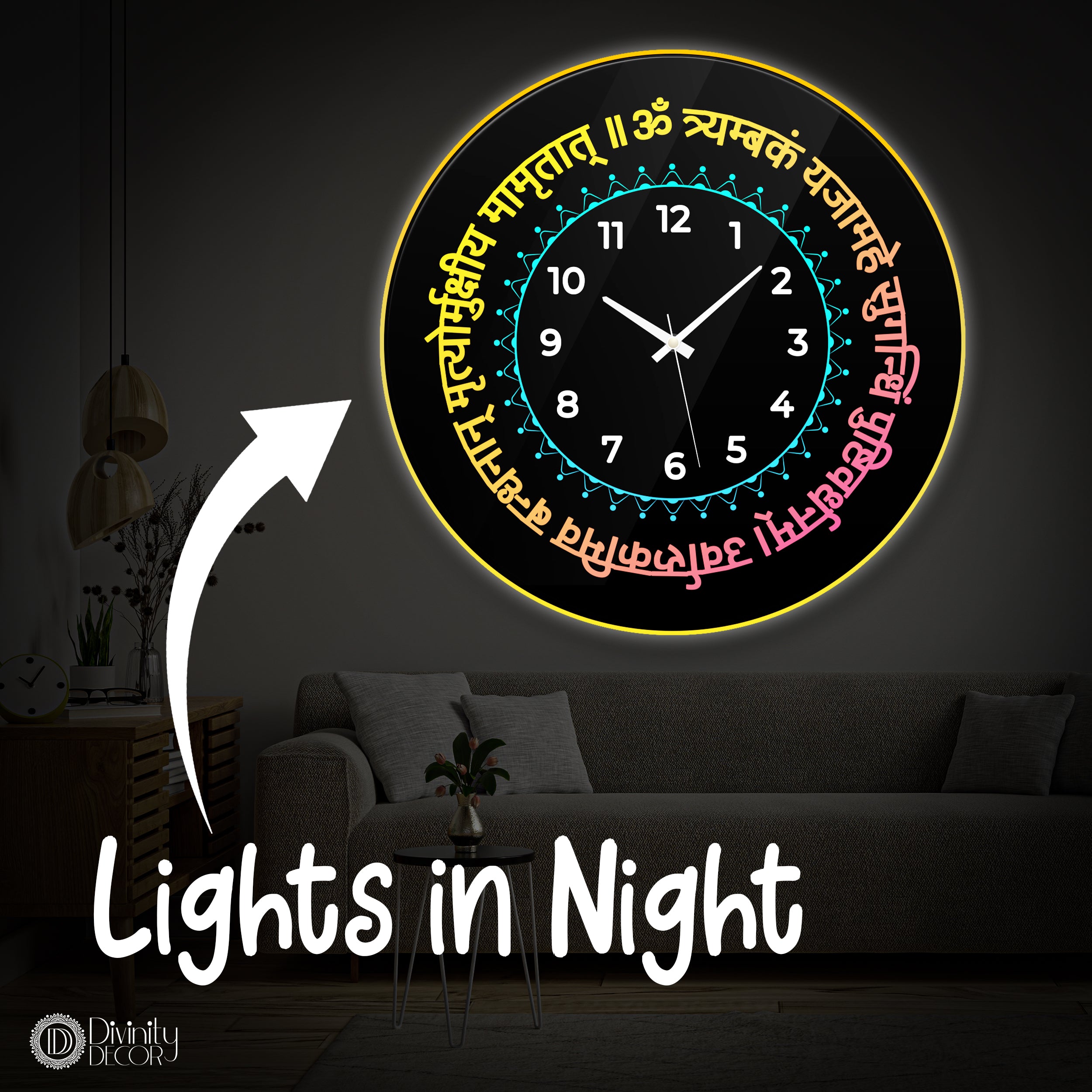 Spiritual LED Light Wall Clock - Design - 3