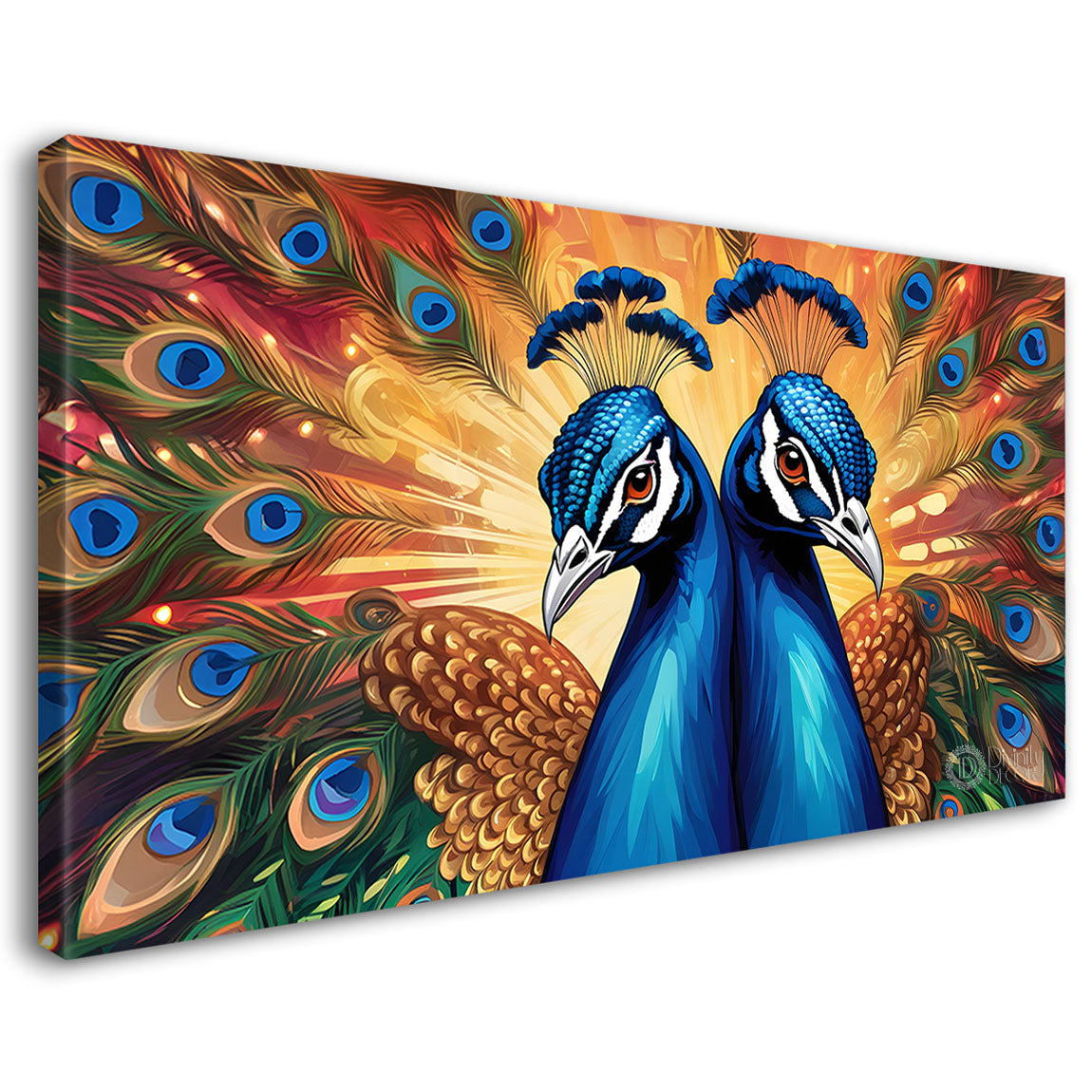 Two beautiful peacocks with colorful background Canvas Painting - Design - Peacock-3