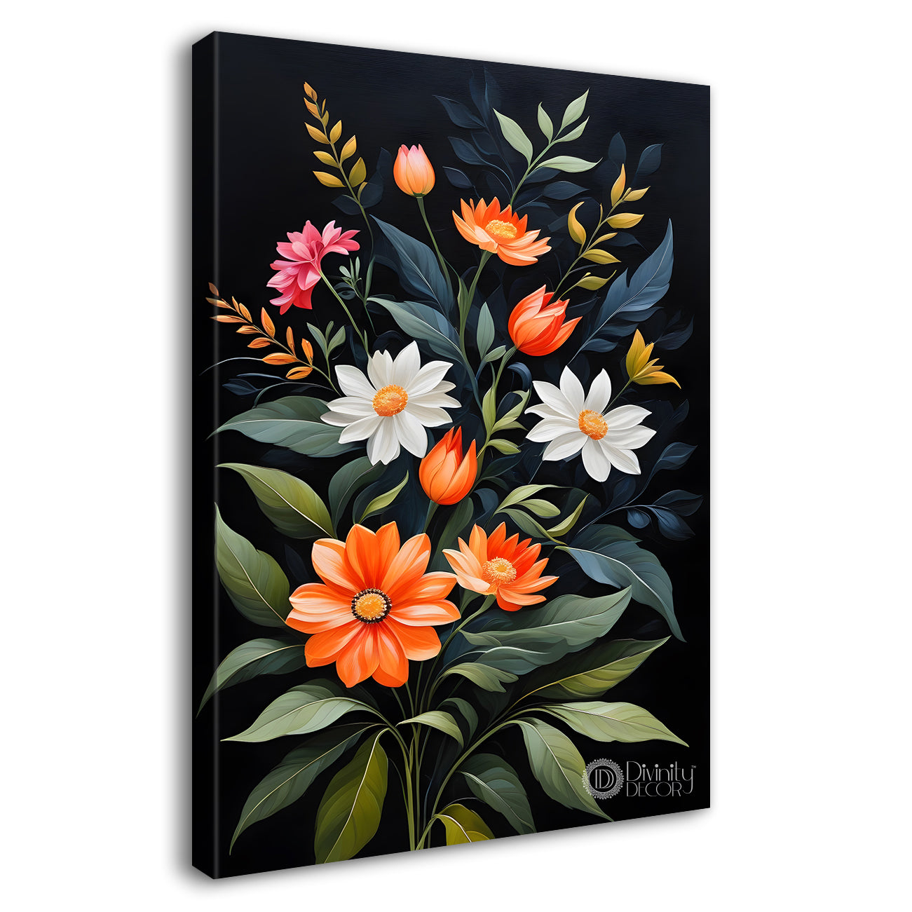 Colourful flowers in dark textured painting- Flower-V-300
