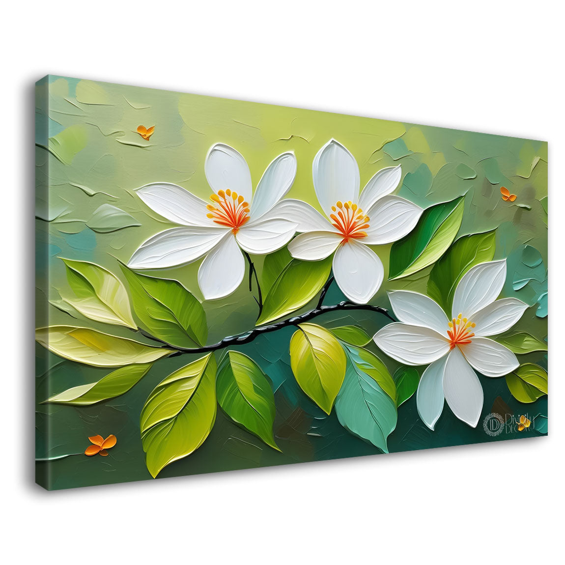 White flowers in green background canvas painting- Flower-300