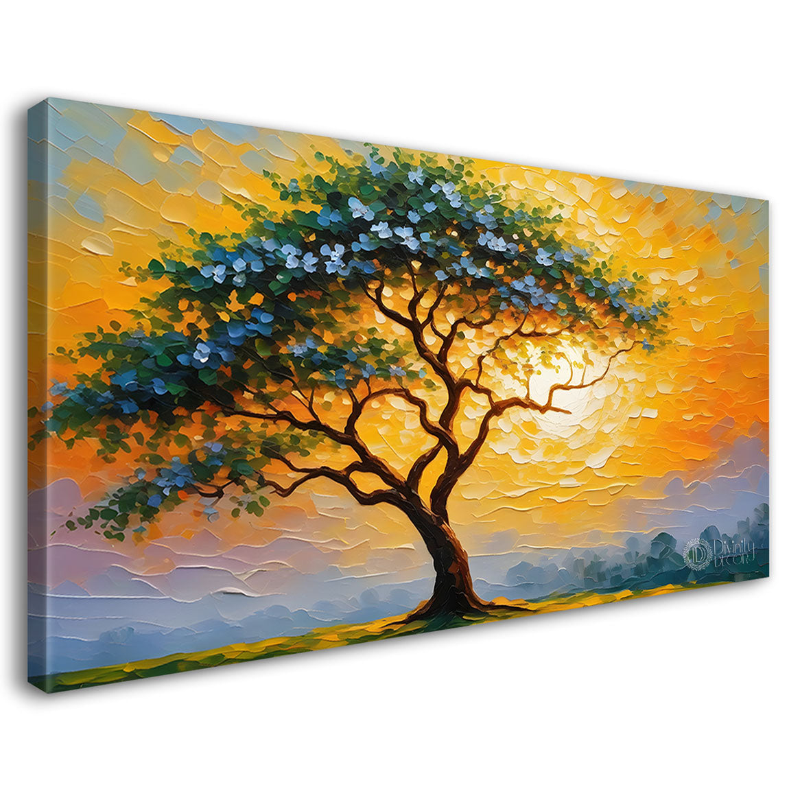 Green tree in bright textured modern art- Design - Tree-300